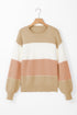 Relaxed Striped Crew Neck Bishop Sleeve Knit Sweater
