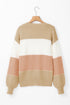Relaxed Striped Crew Neck Bishop Sleeve Knit Sweater