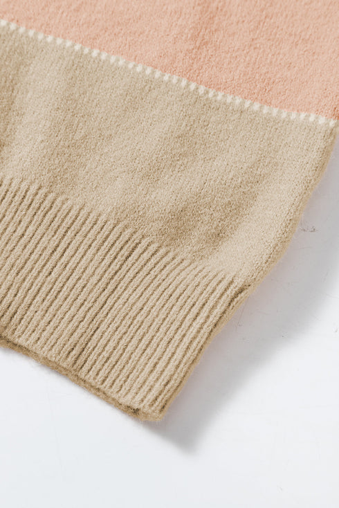 Relaxed Striped Crew Neck Bishop Sleeve Knit Sweater