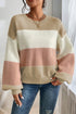 Relaxed Striped Crew Neck Bishop Sleeve Knit Sweater