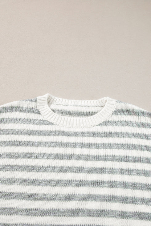 Relaxed Striped Crew Neck Drop Shoulder Knit Sweater