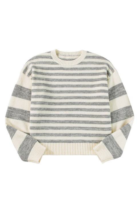 Relaxed Striped Crew Neck Drop Shoulder Knit Sweater