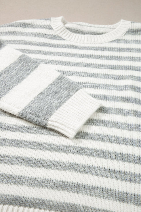 Relaxed Striped Crew Neck Drop Shoulder Knit Sweater