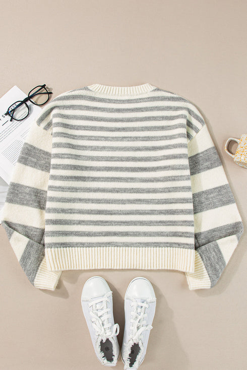 Relaxed Striped Crew Neck Drop Shoulder Knit Sweater