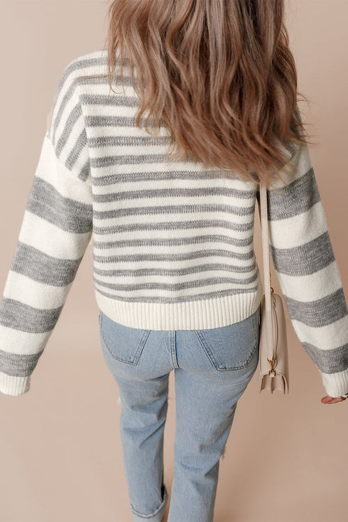 Relaxed Striped Crew Neck Drop Shoulder Knit Sweater