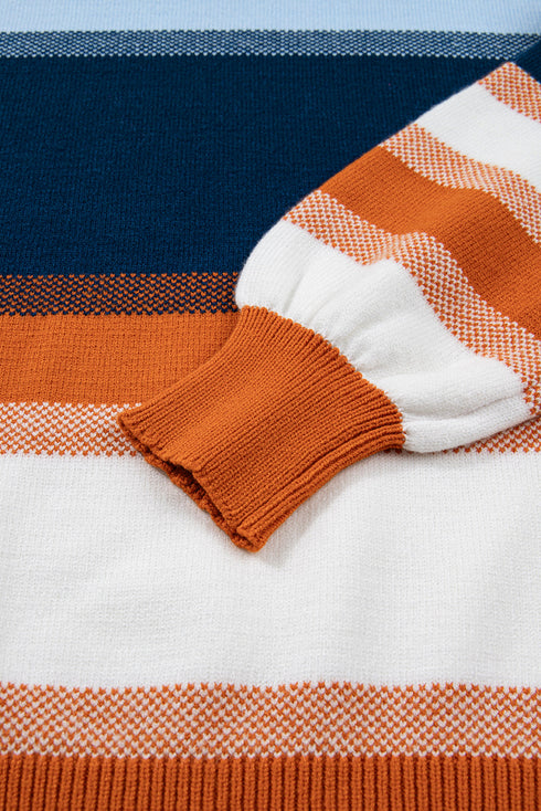 Relaxed Striped Crew Neck Long Sleeve Pullover Sweater
