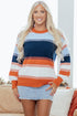Relaxed Striped Crew Neck Long Sleeve Pullover Sweater