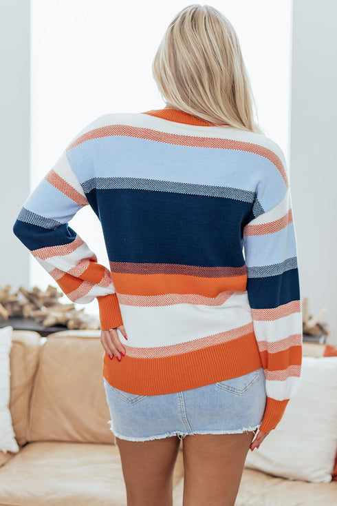 Relaxed Striped Crew Neck Long Sleeve Pullover Sweater