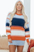 Relaxed Striped Crew Neck Long Sleeve Pullover Sweater