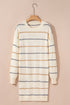 Relaxed Striped Crew Neck Long Sleeve Sweater Dress