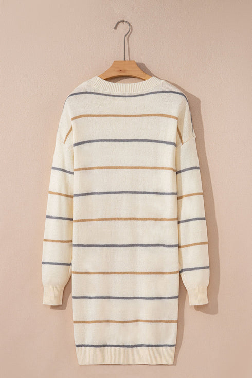 Relaxed Striped Crew Neck Long Sleeve Sweater Dress