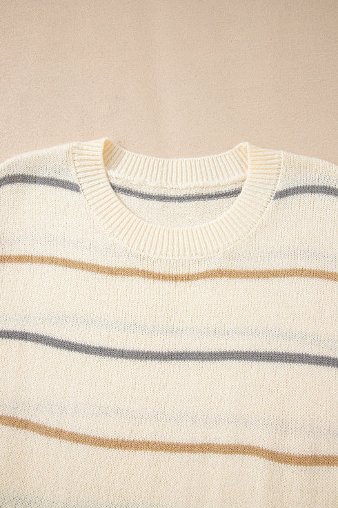 Relaxed Striped Crew Neck Long Sleeve Sweater Dress