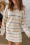 Relaxed Striped Crew Neck Long Sleeve Sweater Dress