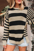 Relaxed Striped Exposed Seam Crew Neck Sweater