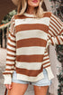 Relaxed Striped Exposed Seam Crew Neck Sweater