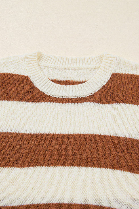 Relaxed Striped Exposed Seam Crew Neck Sweater