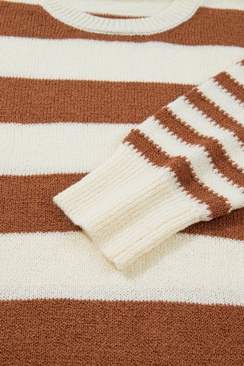 Relaxed Striped Exposed Seam Crew Neck Sweater
