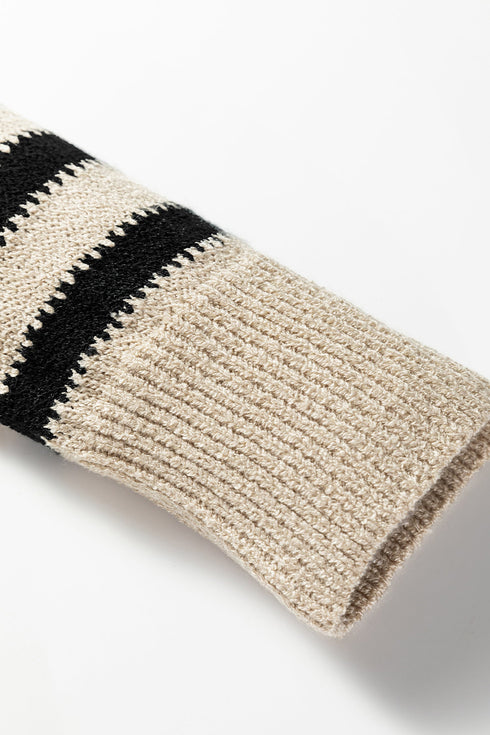 Relaxed Striped Exposed Seam Crew Neck Sweater