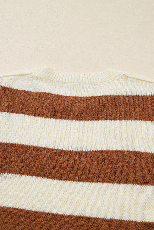 Relaxed Striped Exposed Seam Crew Neck Sweater