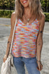 Relaxed Striped Open Knit Crochet V Neck Top