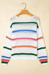 Relaxed Striped Open Knit Pullover Sweater