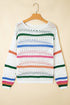 Relaxed Striped Open Knit Pullover Sweater