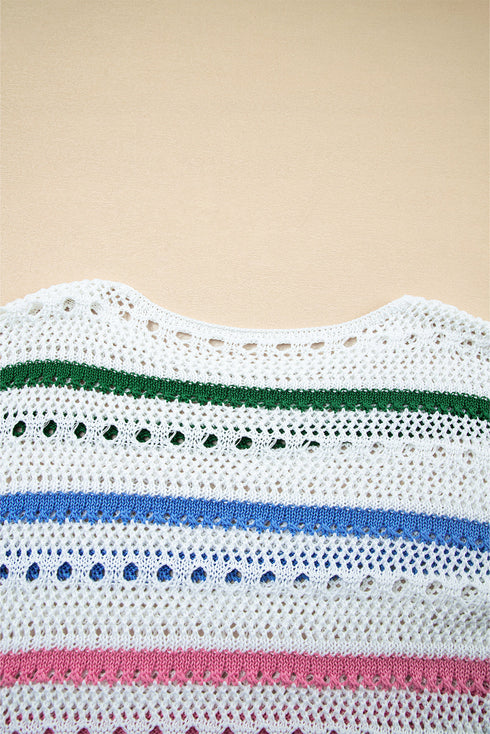 Relaxed Striped Open Knit Pullover Sweater
