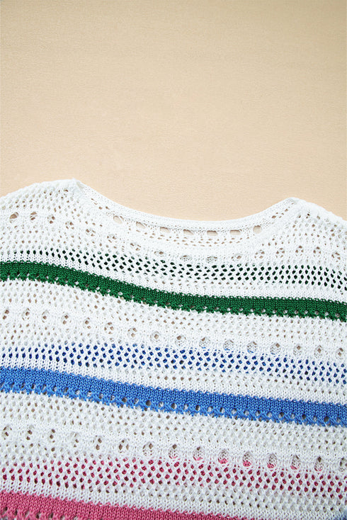 Relaxed Striped Open Knit Pullover Sweater