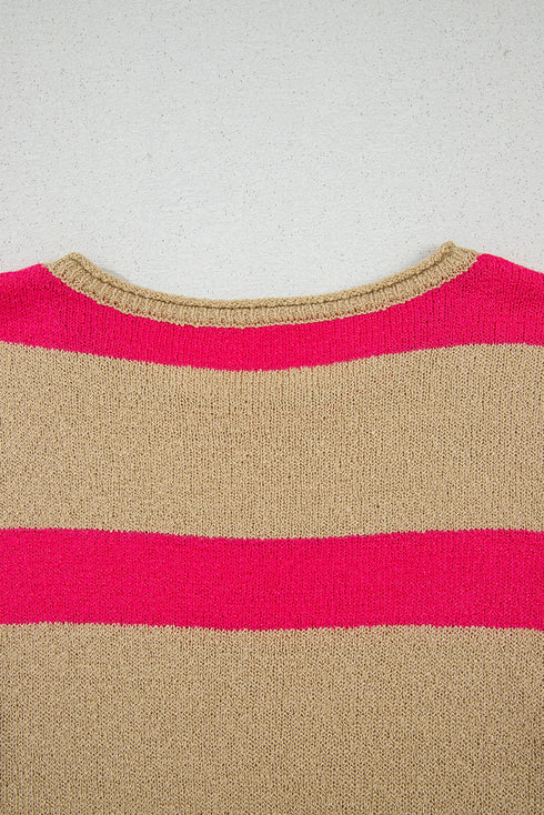 Relaxed Striped Rolled Hem Short Sleeve Sweater