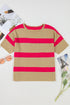 Relaxed Striped Rolled Hem Short Sleeve Sweater