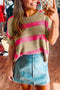 Relaxed Striped Rolled Hem Short Sleeve Sweater