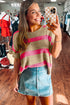 Relaxed Striped Rolled Hem Short Sleeve Sweater