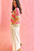 Relaxed Striped Rolled Hem Short Sleeve Sweater
