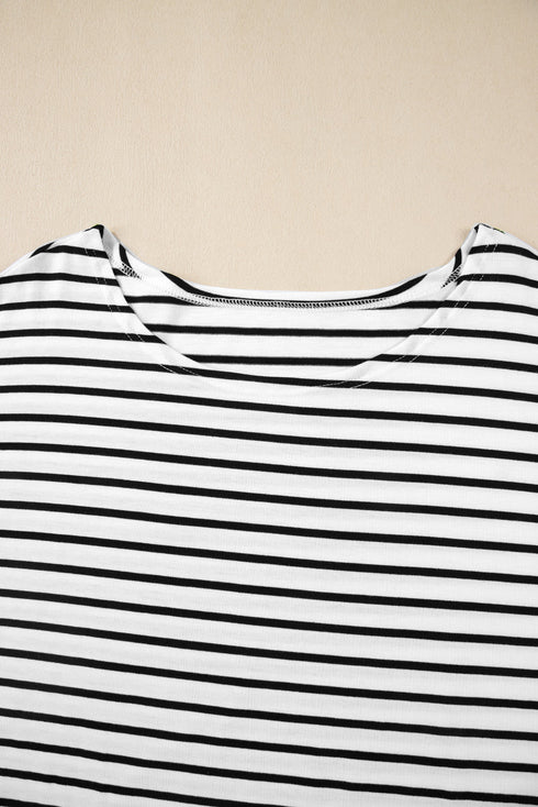 Relaxed Striped Scoop Neck Half Sleeve Soft Knit Top