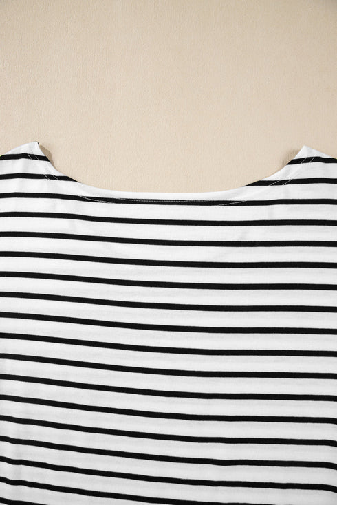 Relaxed Striped Scoop Neck Half Sleeve Soft Knit Top