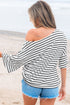 Relaxed Striped Scoop Neck Half Sleeve Soft Knit Top