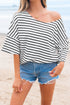 Relaxed Striped Scoop Neck Half Sleeve Soft Knit Top