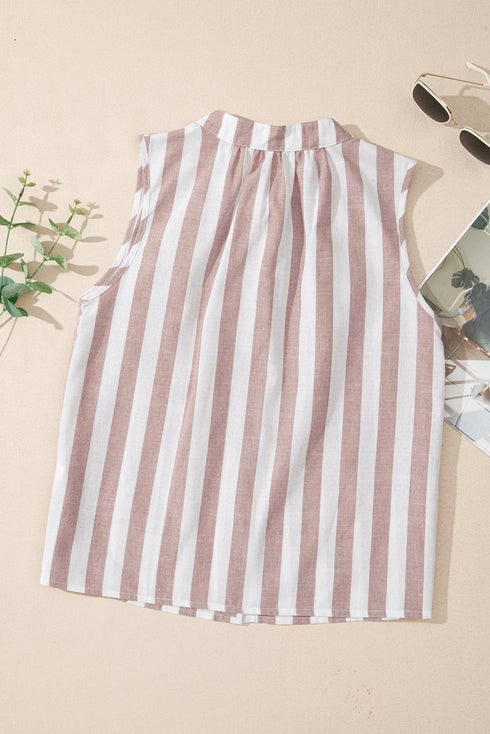 Relaxed Striped Sleeveless Button Front Collared Shirt