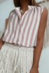 Relaxed Striped Sleeveless Button Front Collared Shirt