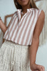 Relaxed Striped Sleeveless Button Front Collared Shirt