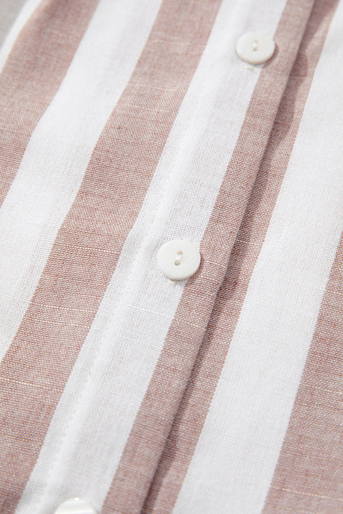 Relaxed Striped Sleeveless Button Front Collared Shirt