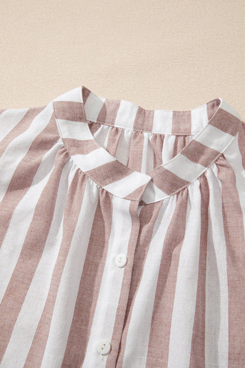 Relaxed Striped Sleeveless Button Front Collared Shirt