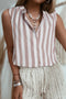 Relaxed Striped Sleeveless Button Front Collared Shirt