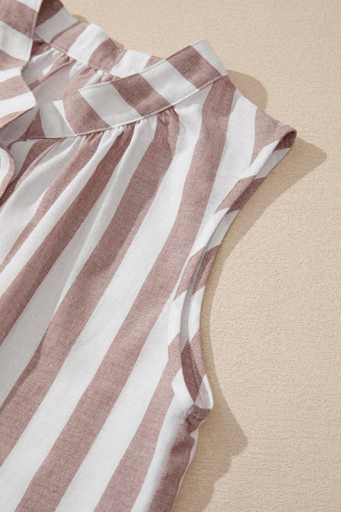 Relaxed Striped Sleeveless Button Front Collared Shirt