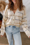 Relaxed Striped V Neck Button Front Cardigan