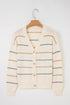Relaxed Striped V Neck Button Front Cardigan