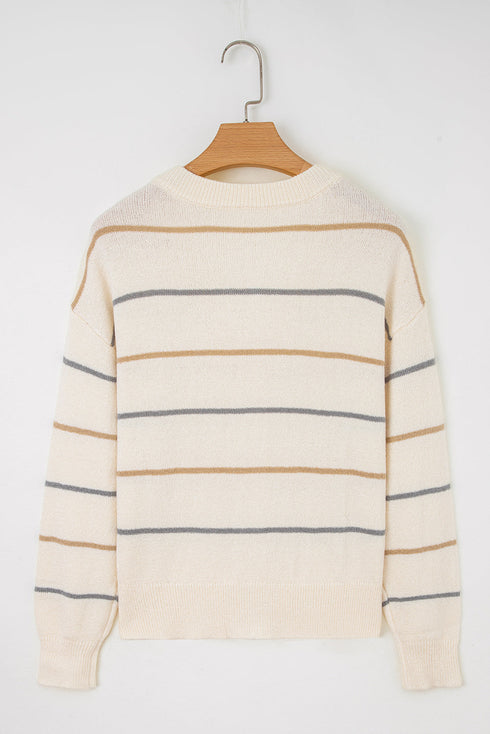 Relaxed Striped V Neck Button Front Cardigan