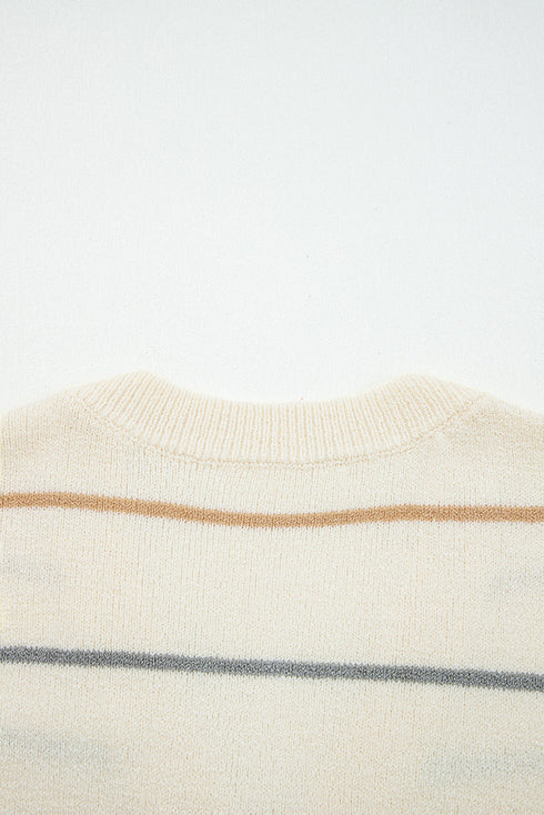 Relaxed Striped V Neck Button Front Cardigan