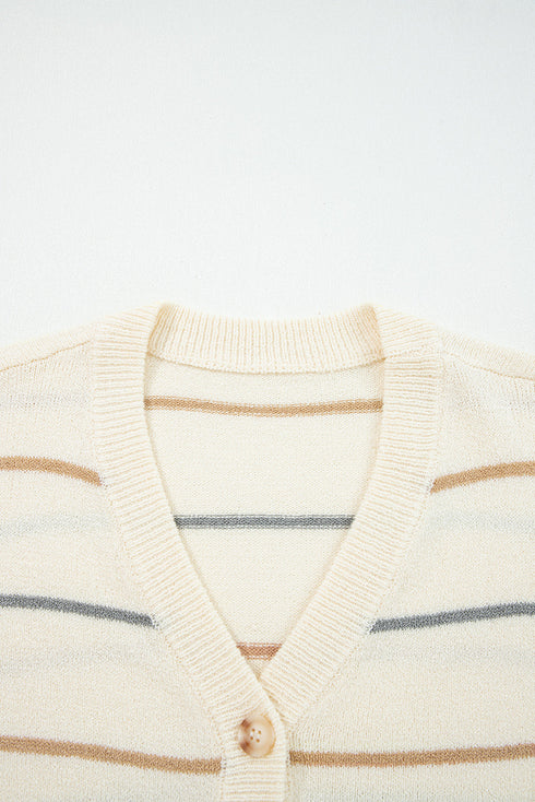 Relaxed Striped V Neck Button Front Cardigan