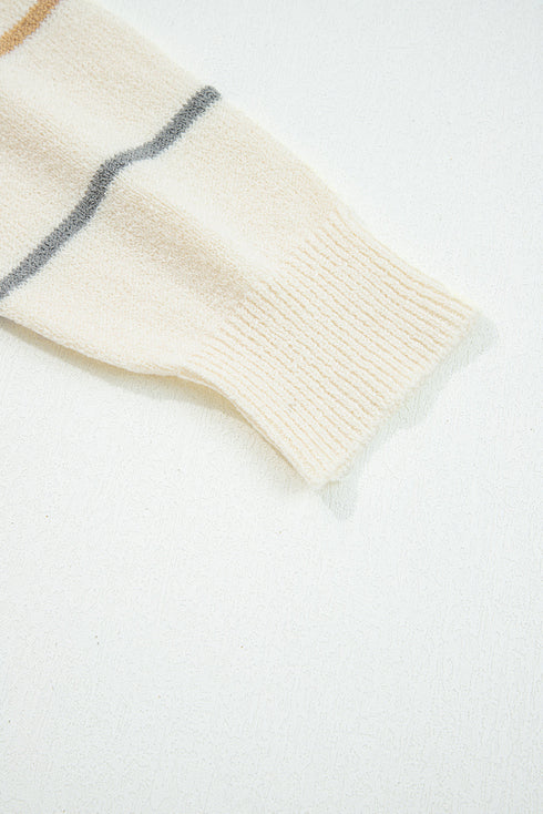 Relaxed Striped V Neck Button Front Cardigan